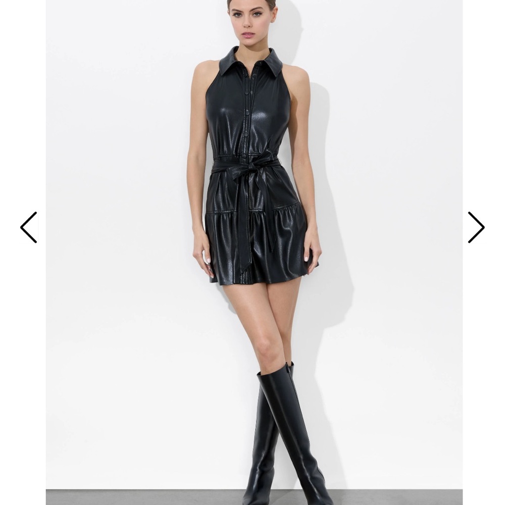 Alice + Olivia Black Leather Mini Dress New with Tags !!
